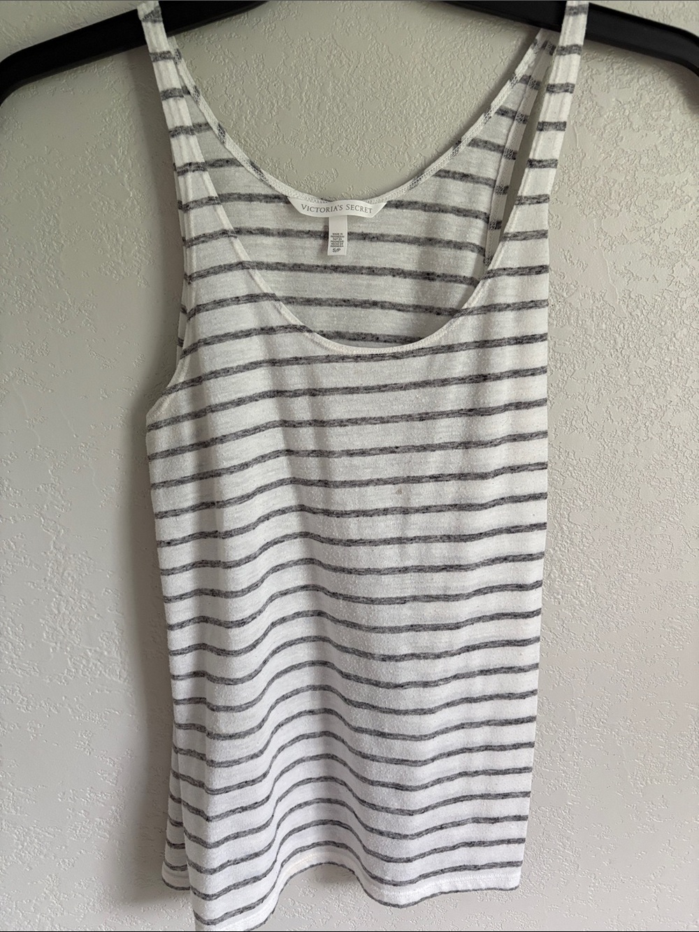 Victoria's Secret White and Gray Striped Scoop Tank